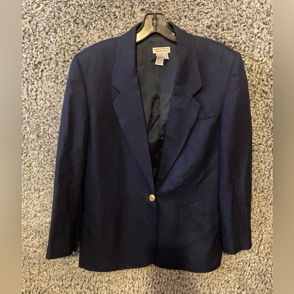 Vintage TALBOTS Petites 8 Blue Career Blazer Jacket Italian Fabric Made USA - Picture 2 of 8